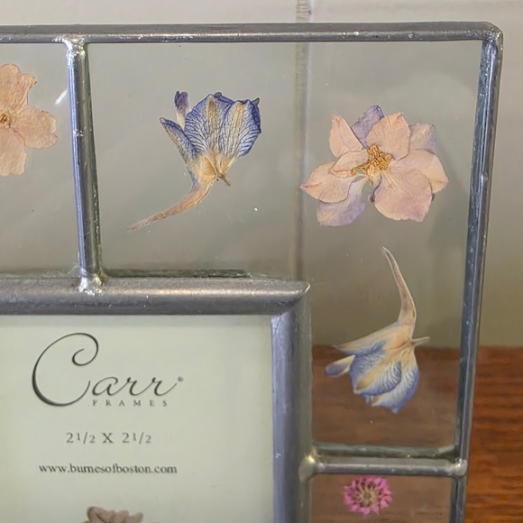 Vintage Carr Pressed Flower Stained Glass Picture Frame 2.5 in x 2.5 in - Picture 3 of 7